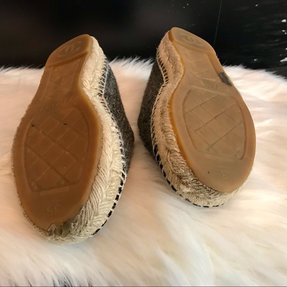 CHANEL Tweed Velvet CC Espadrilles 35 Grey Black with shoe bag - Picture 6 of 16